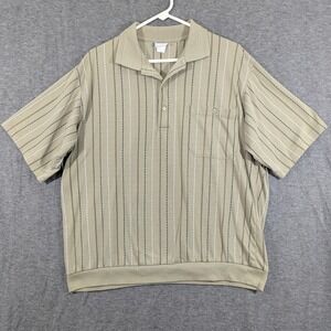 Vintange Haband Casual Joe Men's Tan Striped Banded Bottom Polo Shirt Size XL